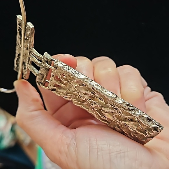 Vintage brutalist Sterling silver chunk river bark  hand-made necklace - Picture 7 of 11